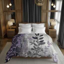 Purple Gray Botanical Comforter With Muted Organic Leaves For Modern Rustic Bedrooms #017