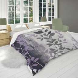 Purple Gray Botanical Comforter With Muted Organic Leaves For Modern Rustic Bedrooms #017 - thumbnail 2
