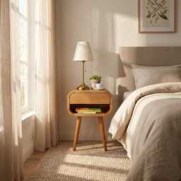 Pair Of Bedside Tables, Solid Oak Mid-Century Modern Side Table With Drawer, Handmade - thumbnail 2