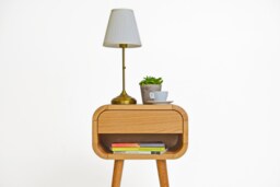 Pair Of Bedside Tables, Solid Oak Mid-Century Modern Side Table With Drawer, Handmade - thumbnail 1