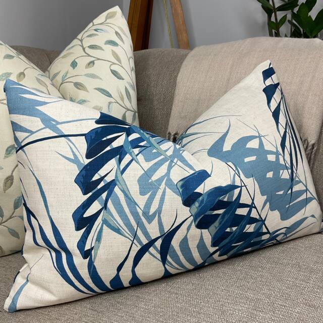 "Sanderson Palm House Cushion Cover, Blue Eucalyptus Linen Throw Pillow Case - 12"" X 20" - image 1