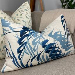 "Sanderson Palm House Eucalyptus, Blue & Cream Cotton Linen Mix Cushion Cover, Throw Pillow Home Decor - 12"" X 20"