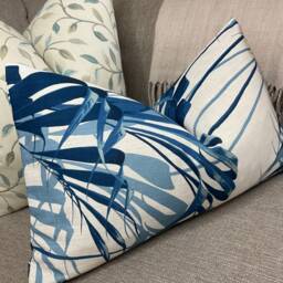 "Sanderson Palm House Cushion Cover, Blue Eucalyptus Linen Throw Pillow Case - 12"" X 20" - thumbnail 3