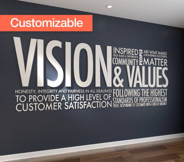 Vision & Values - 3D Letters Office Wall Art Decal Sticker Hibryd PVC Typography Motivational Decor Skuvav - image 1