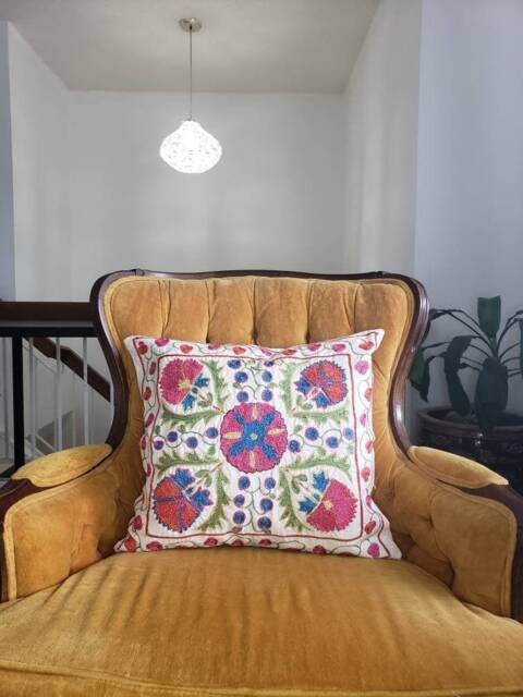 Suzani Pillow Case, Handmade Embroidered Pillow Cover, Cushion Cover, 18''x18'' - image 1
