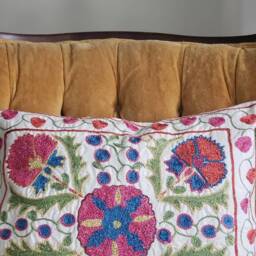 Suzani Pillow Case, Handmade Embroidered Pillow Cover, Cushion Cover, 18''x18'' - thumbnail 2