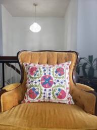 Suzani Pillow Case, Handmade Embroidered Pillow Cover, Cushion Cover, 18''x18'' - thumbnail 1