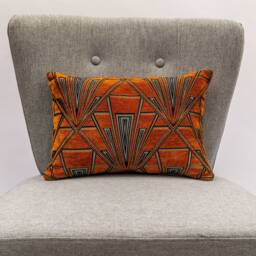 Art Deco Geometric Boudoir Cushion. Double Sided Luxury Velvet Chenille. Burnt Orange & Silver. Bold 20S 30S Style. 17x12
