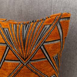 Art Deco Geometric Boudoir Cushion. Double Sided Luxury Velvet Chenille. Burnt Orange & Silver. Bold 20S 30S Style. 17x12 - thumbnail 2