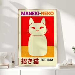 Maneki Neko, Neko Cat, Print, Lucky Japanese Wall Art, Poster, Japandi, Print - thumbnail 1
