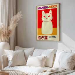 Maneki Neko, Neko Cat, Print, Lucky Japanese Wall Art, Poster, Japandi, Print - thumbnail 2