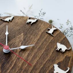 Cat Clock - Wood Wall Cat Lovers Gift Cute Kitty Decor -Home Art With Figurines - thumbnail 2