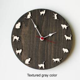 Cat Clock - Wood Wall Cat Lovers Gift Cute Kitty Decor -Home Art With Figurines - thumbnail 3