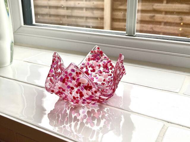 Fused Glass Pink Textured Candle Holder - image 1