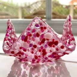 Fused Glass Pink Textured Candle Holder - thumbnail 3