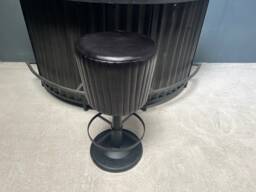 Industrial Style Ribbed Leather Bar Stool On Cast Iron Base in Black - thumbnail 1