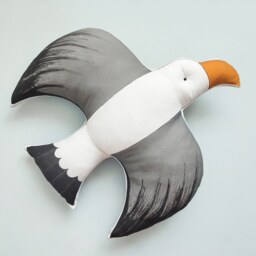 Linen Seagull Pillow Coastal Nautical Cushion, Velvet Back - thumbnail 3