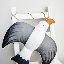 Linen Seagull Pillow Coastal Nautical Cushion, Velvet Back - thumbnail 2