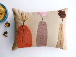 Embroidered Punch Needle Floral Lumbar Pillow Case, Throw Cushion, Cotton Farmhouse Decoration