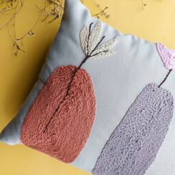 Embroidered Punch Needle Floral Lumbar Pillow Case, Throw Cushion, Cotton Farmhouse Decoration - thumbnail 2