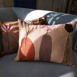 Embroidered Punch Needle Floral Lumbar Pillow Case, Throw Cushion, Cotton Farmhouse Decoration - thumbnail 4