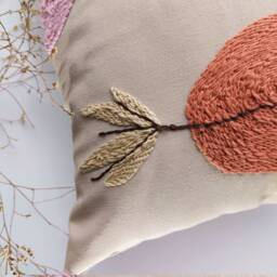 Embroidered Punch Needle Floral Lumbar Pillow Case, Throw Cushion, Cotton Farmhouse Decoration - thumbnail 3