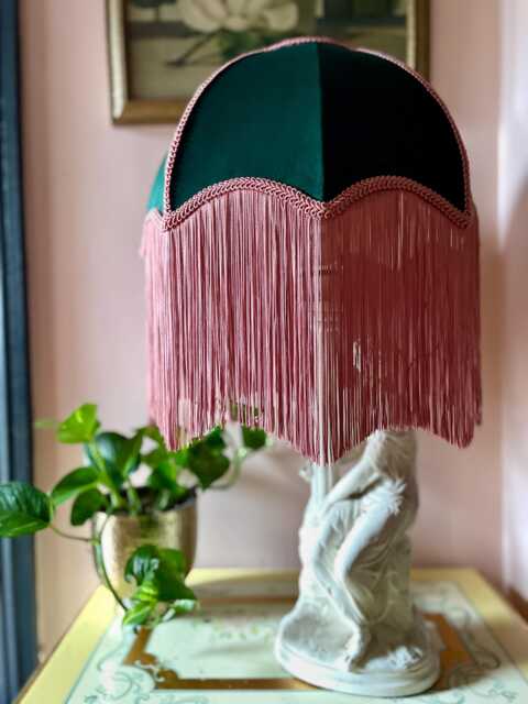 Handmade Velvet Fringe Lampshade, Art Deco Style, 16 - image 1