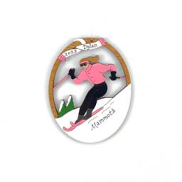 Personalized Skiing Christmas Ornament For Female Skier With Custom Colors-Wood, Hand Painted, Laser Cut - thumbnail 1