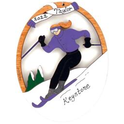 Personalized Skiing Christmas Ornament For Female Skier With Custom Colors-Wood, Hand Painted, Laser Cut - thumbnail 2