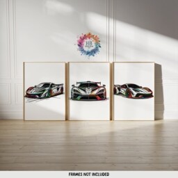 Car Poster Print Set - 3 Cars Posters - Line Drawing Design Boys Room Kids Bedroom Gifts Sports Wall Art Colorful Artwork - thumbnail 2