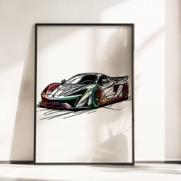 Car Poster Print Set - 3 Cars Posters - Line Drawing Design Boys Room Kids Bedroom Gifts Sports Wall Art Colorful Artwork - thumbnail 3