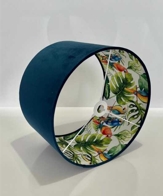 Handmade Midnight Blue Velvet & Tropical Parrot Lampshade Double Sided Pattern Lamp Shade Pendant Shade - Made To Order - image 1