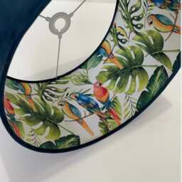 Handmade Midnight Blue Velvet & Tropical Parrot Lampshade Double Sided Pattern Lamp Shade Pendant Shade - Made To Order - thumbnail 2