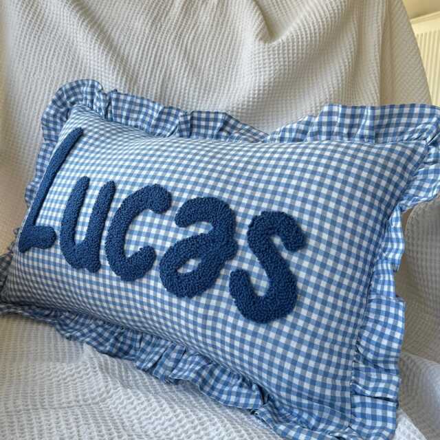 Custom Punch Needle Name Pillow Baby Nursery Decor, Cotton Linen Feel - image 1