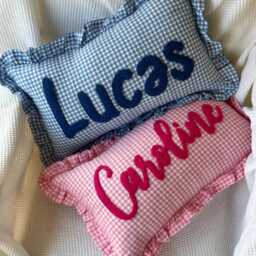 Custom Punch Needle Name Pillow Baby Nursery Decor, Cotton Linen Feel - thumbnail 2
