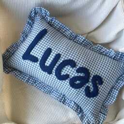 Custom Punch Needle Name Pillow Baby Nursery Decor, Cotton Linen Feel - thumbnail 3