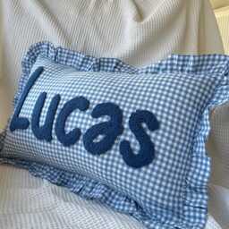 Custom Punch Needle Name Pillow Baby Nursery Decor, Cotton Linen Feel - thumbnail 1