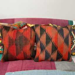"Red Kilim Handwoven Afghan Vintage Carpet Cushion Cover, 45cm X 45cm, - 18"" 18" - thumbnail 2