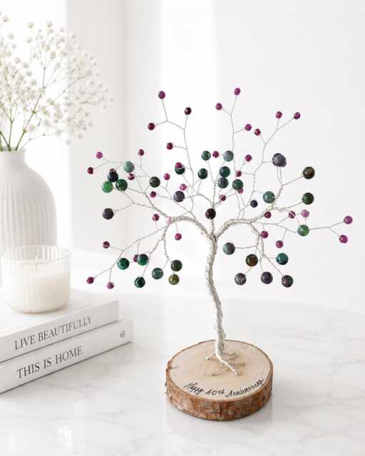 40Th Ruby Wedding Anniversary Gift, Handmade Gemstone Tree, Personalised Gift For Parents - image 1