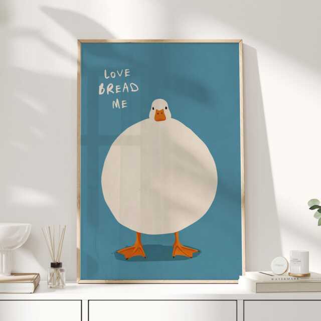Duck Wall Art Print, Funny Kitchen Poster, Cute Minimal Illustration, Blue Decor, Typography Food Pun Print - image 1