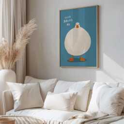 Duck Wall Art Print, Funny Kitchen Poster, Cute Minimal Illustration, Blue Decor, Typography Food Pun Print - thumbnail 2