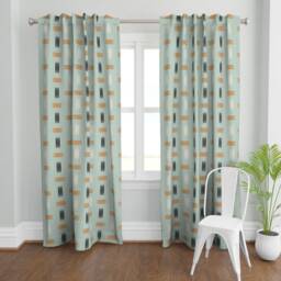 Mod Curtain Panel - Retro Vintage Style Mint Rust White Lines Custom Mid Century Modern Teal Blue By Chickoteria - thumbnail 2