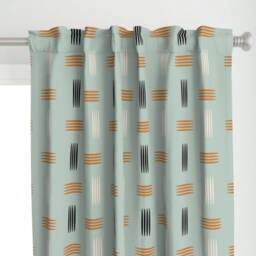 Mod Curtain Panel - Retro Vintage Style Mint Rust White Lines Custom Mid Century Modern Teal Blue By Chickoteria