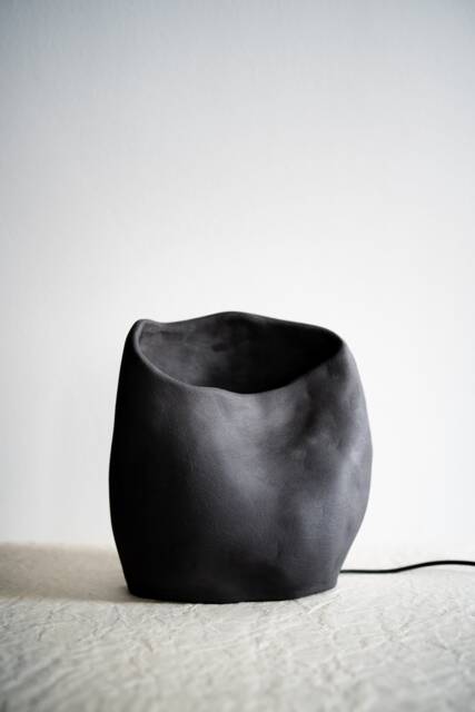 Handmade Black Design Ceramic Lamp For Bedroom & Livingroom, Unique Textured, Minimalist - image 1