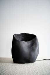 Handmade Black Design Ceramic Lamp For Bedroom & Livingroom, Unique Textured, Minimalist - thumbnail 1