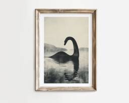 Nessie From Loch Ness Mid Century Modern Poster Print Scottish Themed Travel Vintage Inspired Wall Art Monster Highlands - thumbnail 1