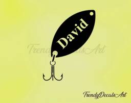 Custom Name Lure Decal, Fishing Sticker, Angler Vinyl Add Your Name, Fish Hook Decal - thumbnail 1