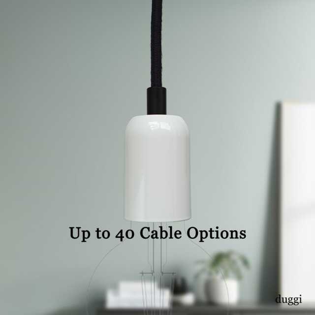 Plug in Pendant Light - White + Black Minimal Modern E27 Lamp Holder Hanging Fabric Cable Wall Cord, Reading, Ambient Mood Lighting - image 1