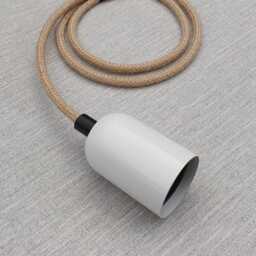 Plug in Pendant Light - White + Black Minimal Modern E27 Lamp Holder Hanging Fabric Cable Wall Cord, Reading, Ambient Mood Lighting - thumbnail 2