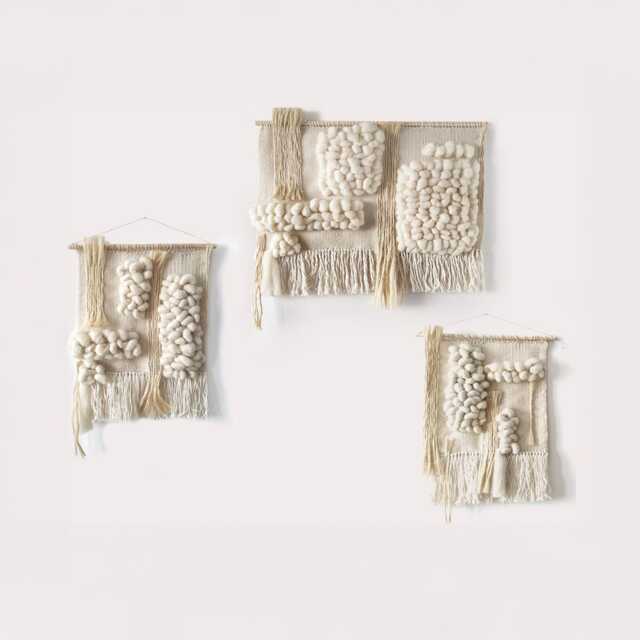 Set Of 3 Woven Wall Hangings Neutral Earth Tone Tapestries - image 1